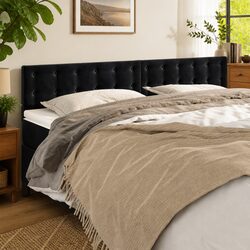 Velvet Headboard Black 200cm Adjustable Height Bedroom Bed Surround with Wooden
