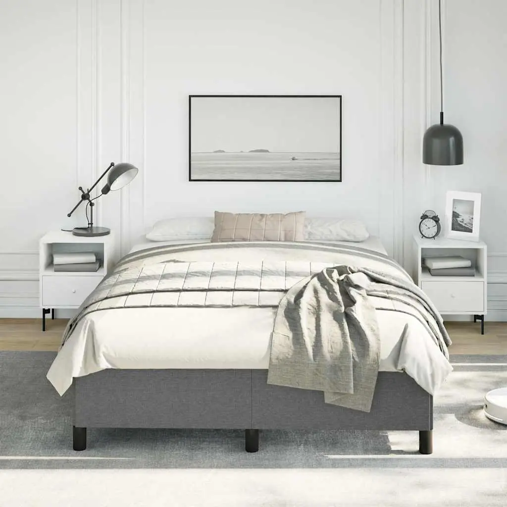 Double Bed Frame Grey Fabric 137x187cm Bedroom Furniture Sturdy Plywood Slats