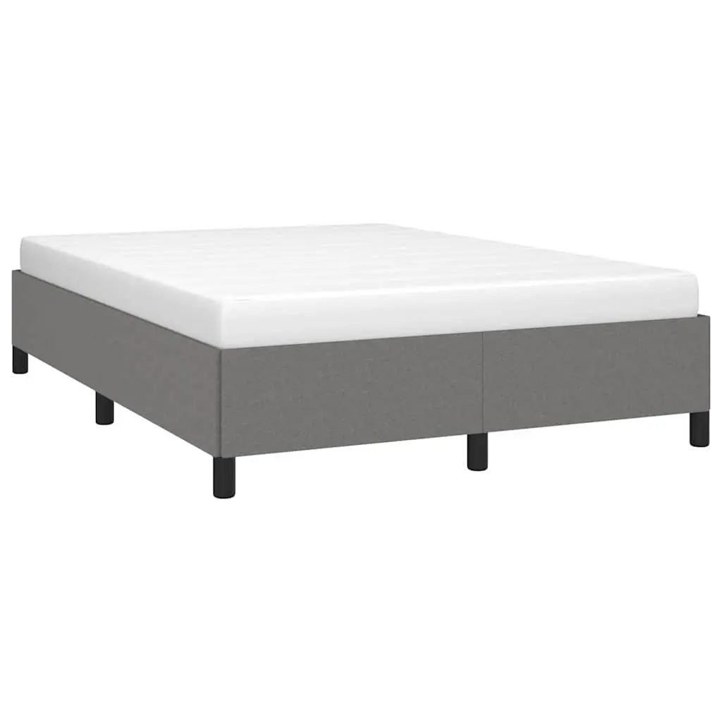 Double Bed Frame Grey Fabric 137x187cm Bedroom Furniture Sturdy Plywood Slats