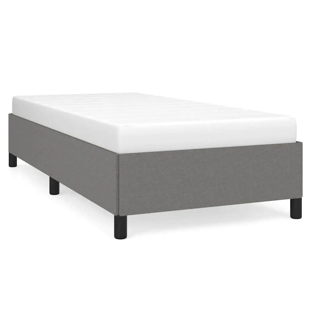 King Single Bed Frame Grey Fabric Upholstered Sturdy Legs Plywood Slats Base