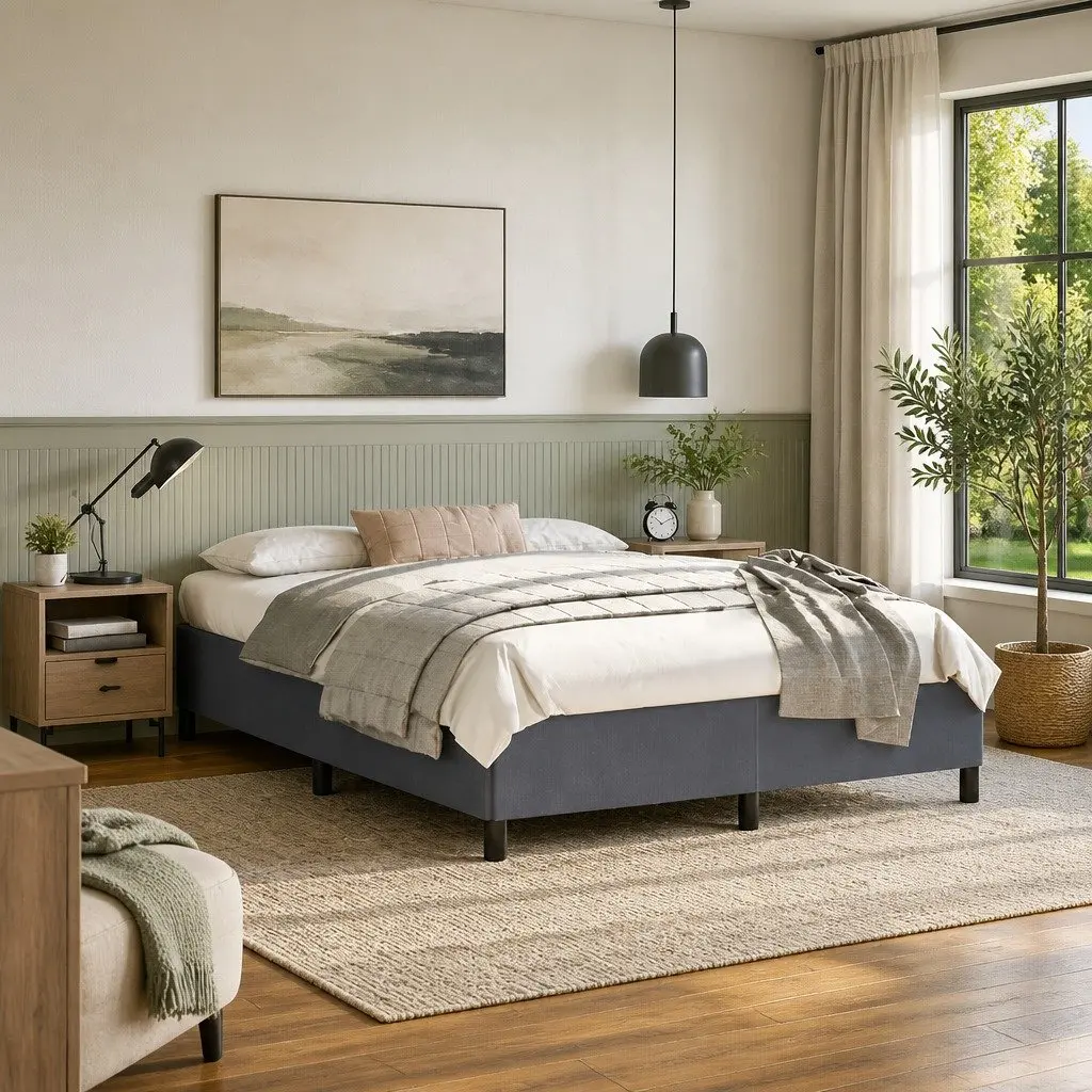 Queen Bed Frame Grey Velvet Upholstered 152x203cm Bedroom Furniture