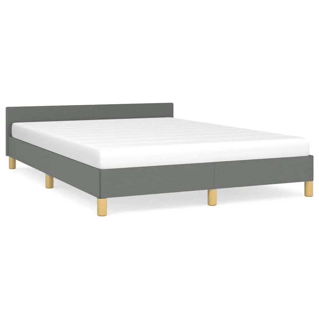 Double Bed Frame Grey Fabric Headboard Slats Bedroom Furniture No Mattress