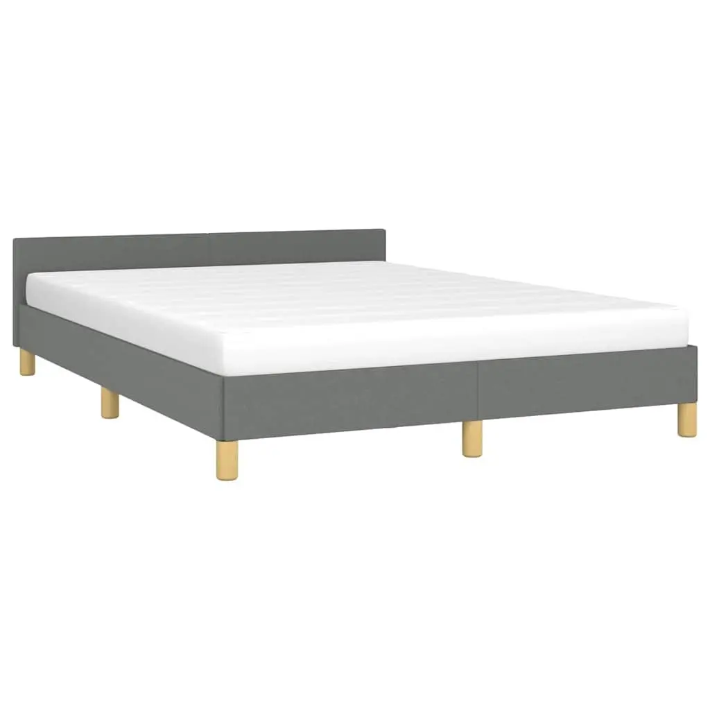 Double Bed Frame Grey Fabric Headboard Slats Bedroom Furniture No Mattress