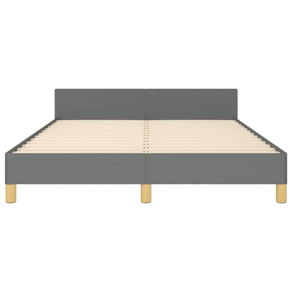 Double Bed Frame Grey Fabric Headboard Slats Bedroom Furniture No Mattress