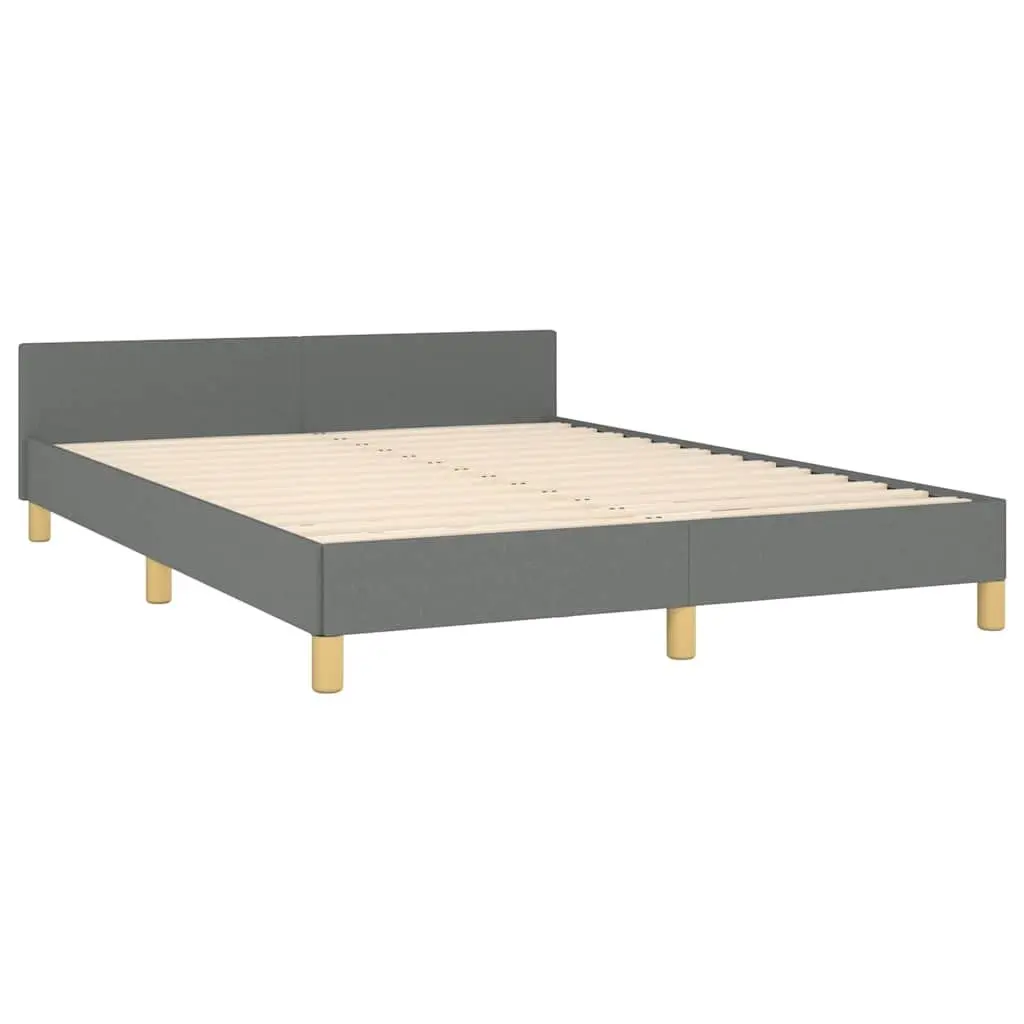 Queen Grey Upholstered Bed Frame with Slatted Base and Integrated Headboard for Bedroom Furniture
