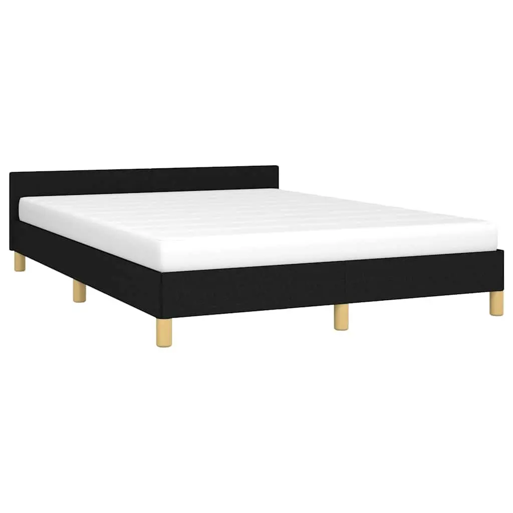 Queen Bed Frame Black Fabric Upholstered Bedroom Furniture with Headboard