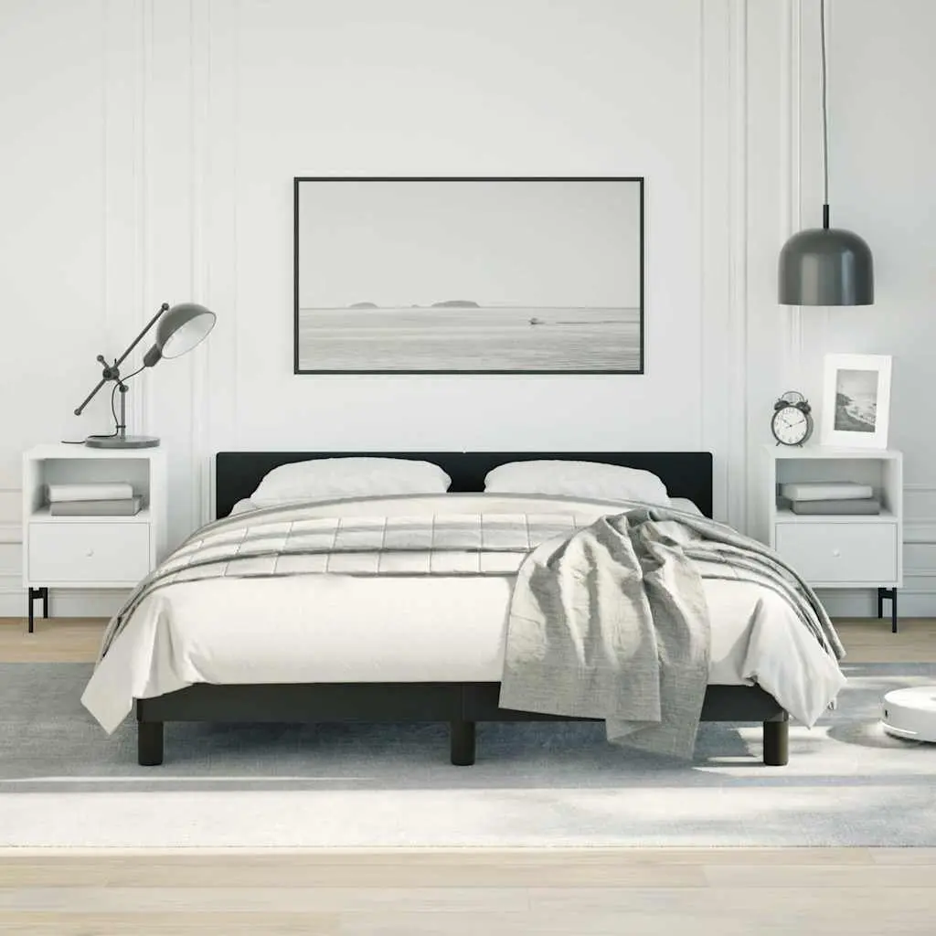 Black Faux Leather Double Bed Frame with Headboard and Slatted Base for Bedroom Furniture