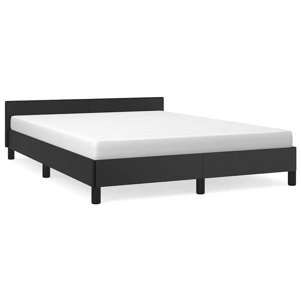 Black Faux Leather Double Bed Frame with Headboard and Slatted Base for Bedroom Furniture