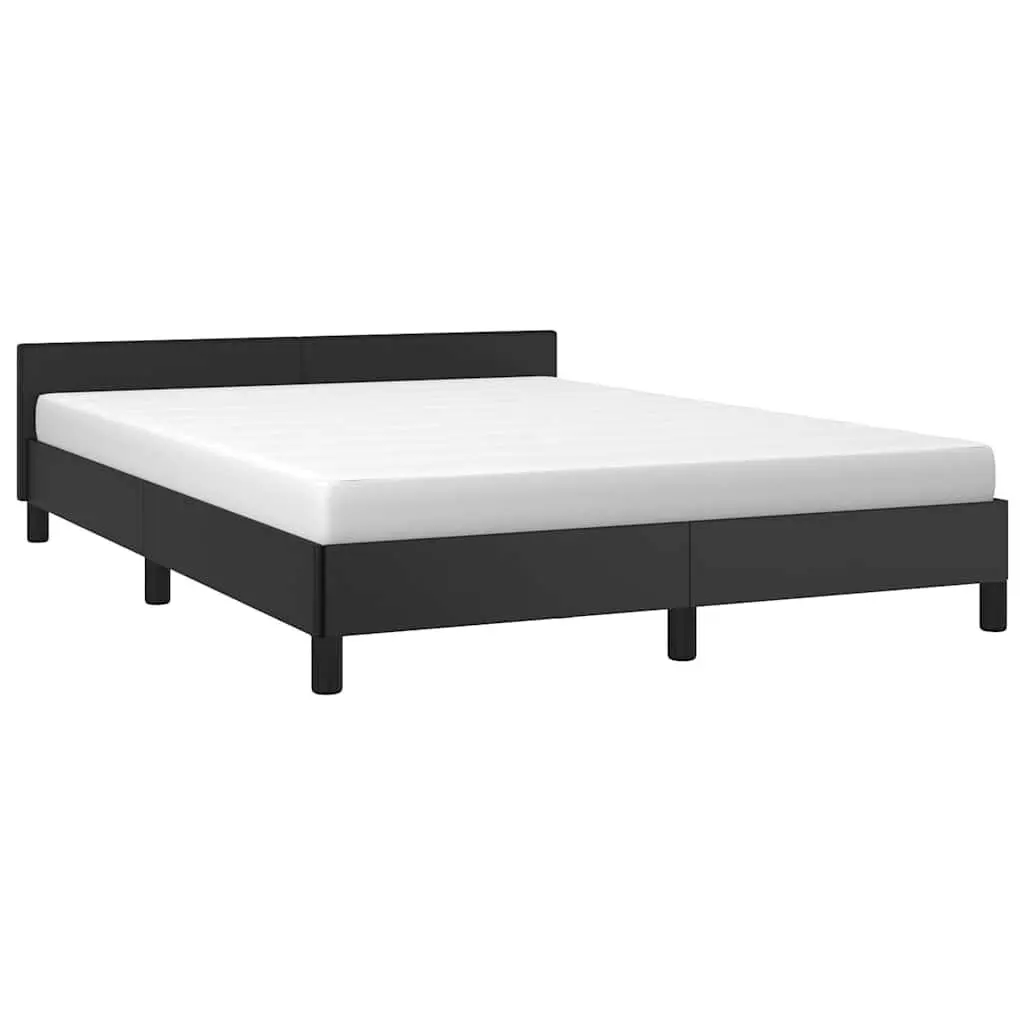 Queen Bed Frame Black Faux Leather Platform Furniture with Headboard