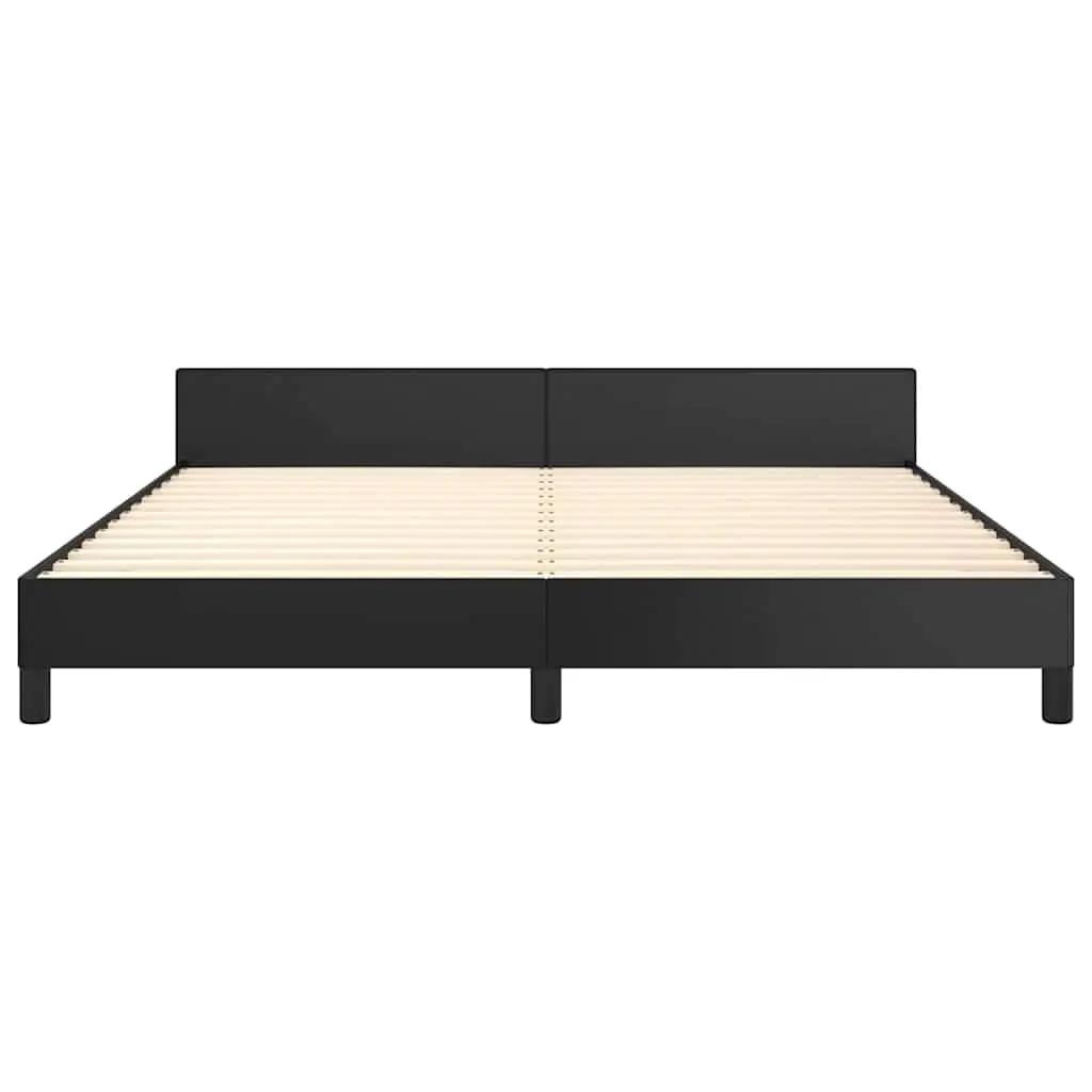 Queen Bed Frame Black Faux Leather Platform Furniture with Headboard