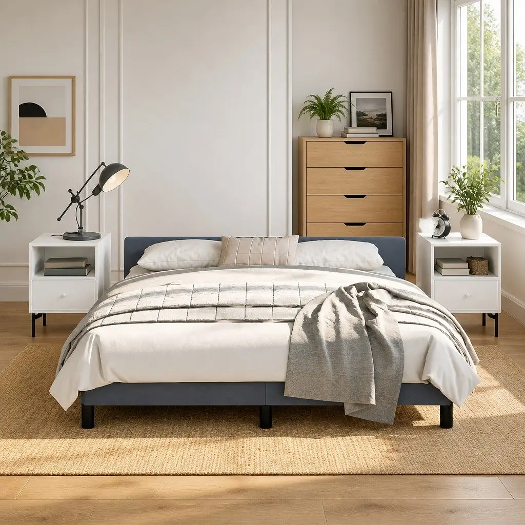Queen Bed Frame Grey Velvet Upholstered Bedroom Furniture