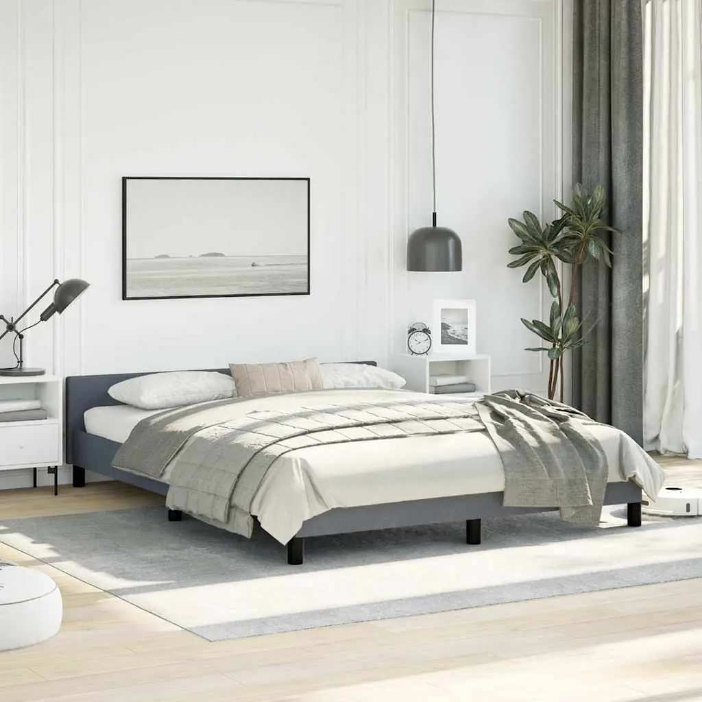 Queen Bed Frame Grey Velvet Upholstered Bedroom Furniture