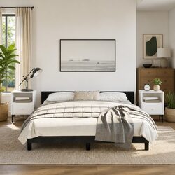 Queen Bed Frame Black Velvet Headboard Slats Bedroom Furniture