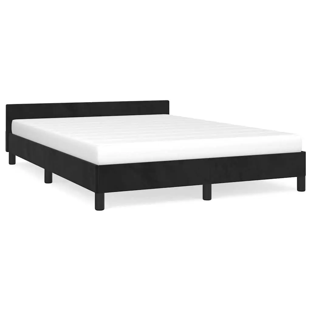 Queen Bed Frame Black Velvet Slatted Base