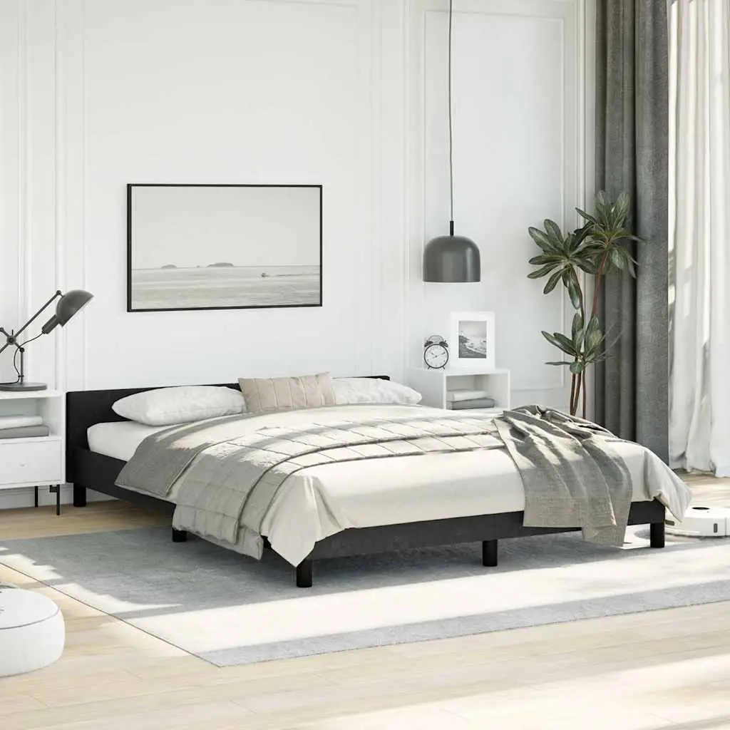 Queen Bed Frame Black Velvet Slatted Base