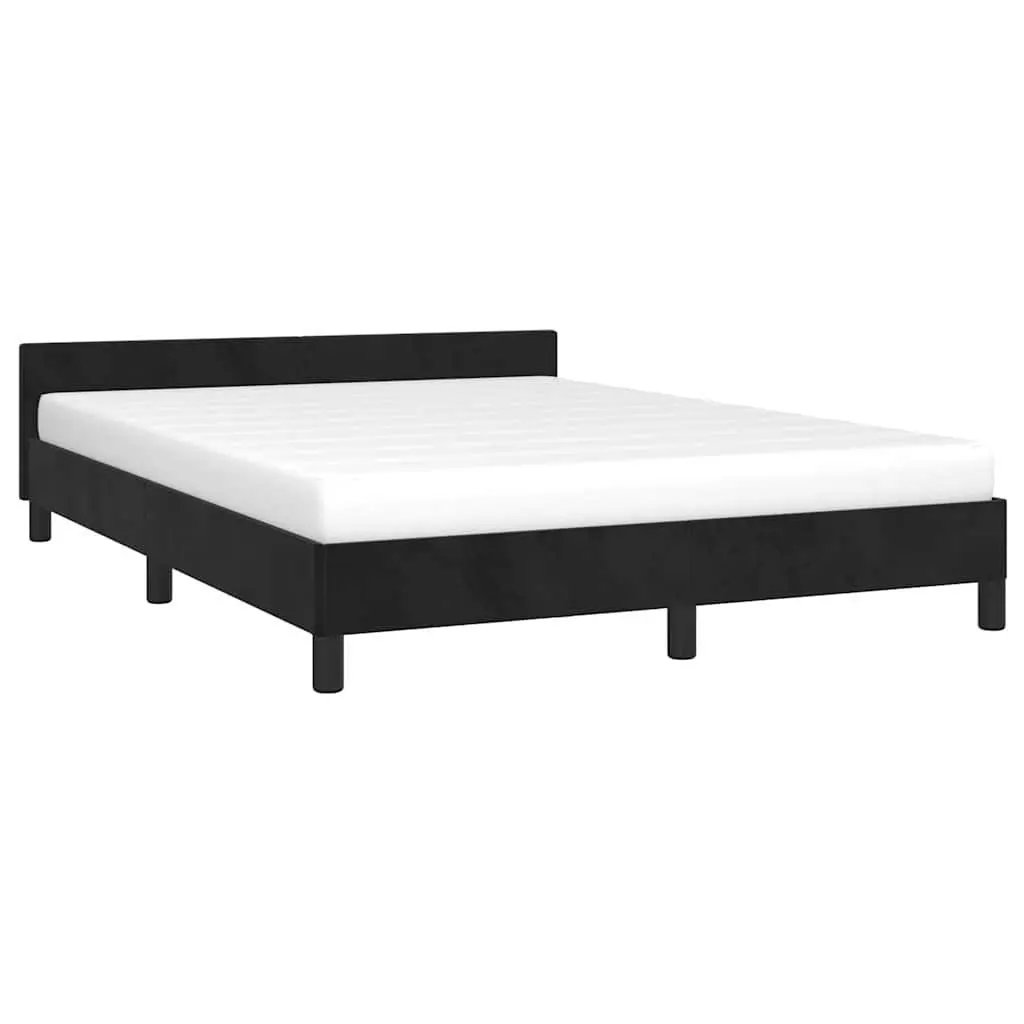 Queen Bed Frame Black Velvet Slatted Base