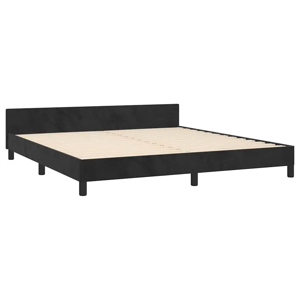 Queen Bed Frame Black Velvet Slatted Base