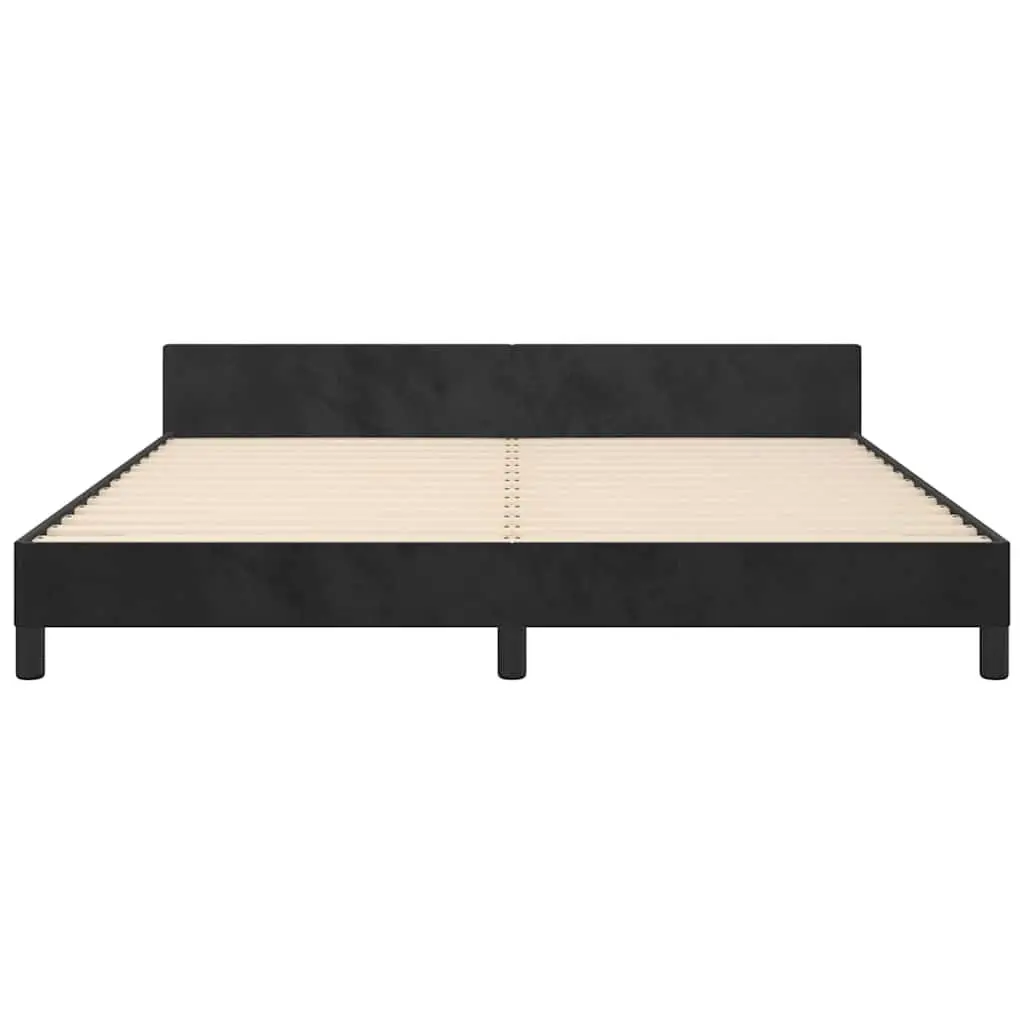 Queen Bed Frame Black Velvet Slatted Base