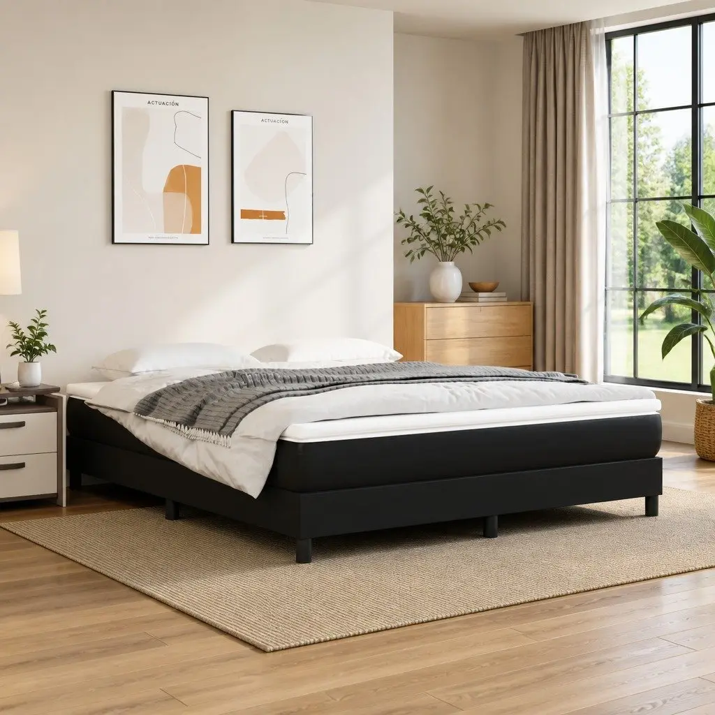 Pocket Spring Bed Mattress Medium Firmness Queen Size 152x203cm Black Faux Leather