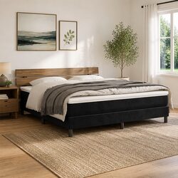 Queen Size Pocket Spring Bed Mattress Medium Firmness Black Velvet 153x203x20cm