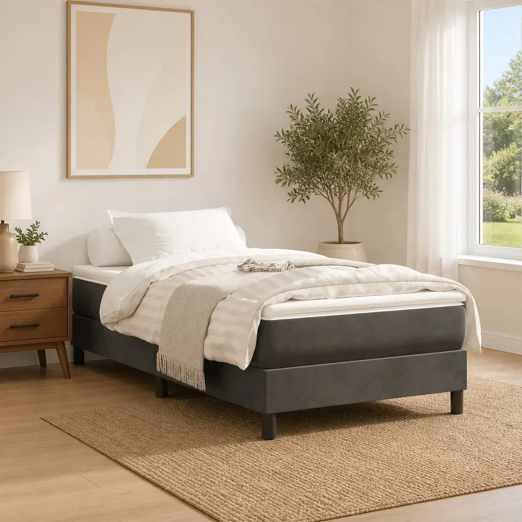 Pocket Spring Bed Mattress Medium-Firm Support Super Single Dark Grey Velvet