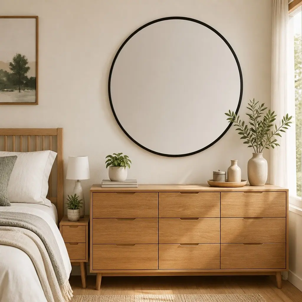 Round Wall Mirror Black Ø 40 cm Glass PVC Frame Minimalist Home Decor