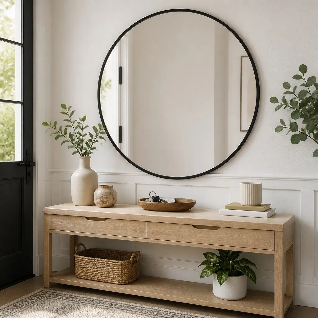 Round Wall Mirror Black 50 cm Diameter Bathroom Bedroom Living Room Home Decor