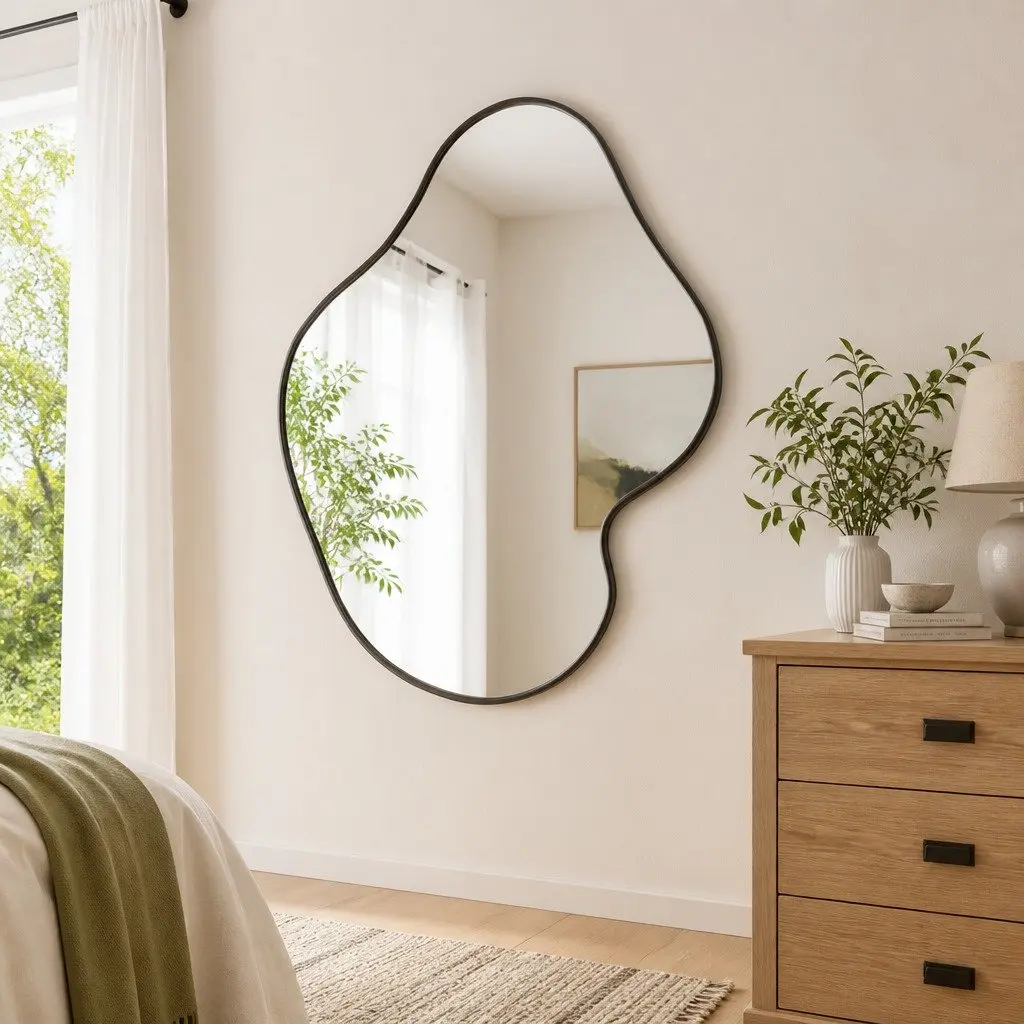 Wall Mirror Minimalist 50x40 cm Black Glass for Bathroom Bedroom Home Decor