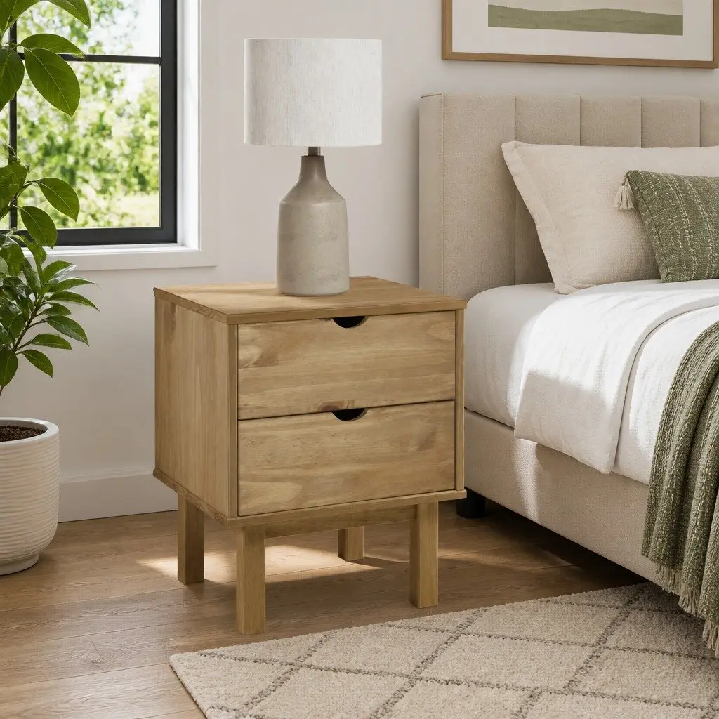 Solid Pine Nightstand with Drawers 45x39x57cm