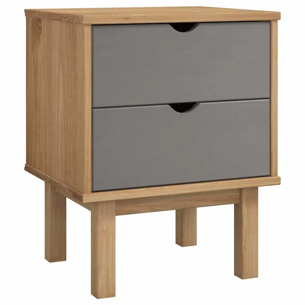 Bedside Cabinet Solid Pine Wood Nightstand Two Drawers Grey