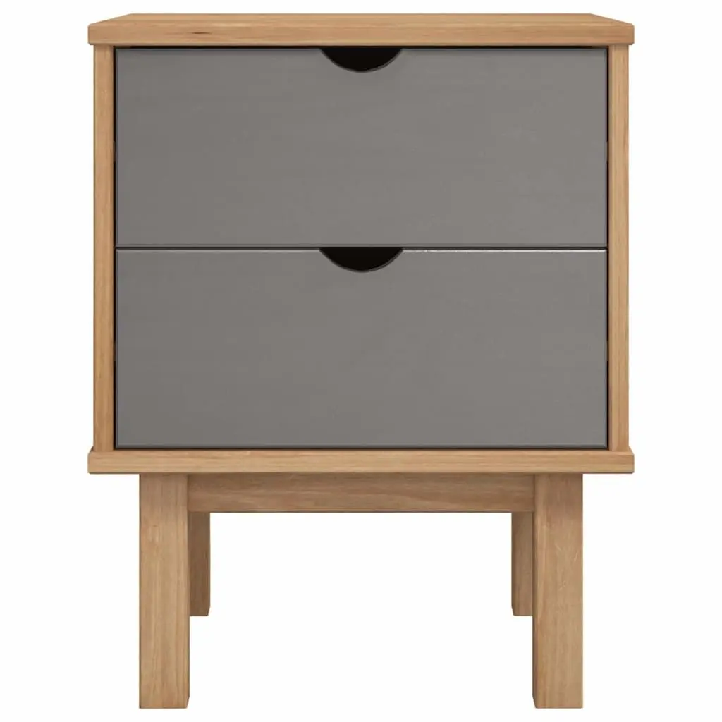 Bedside Cabinet Solid Pine Wood Nightstand Two Drawers Grey