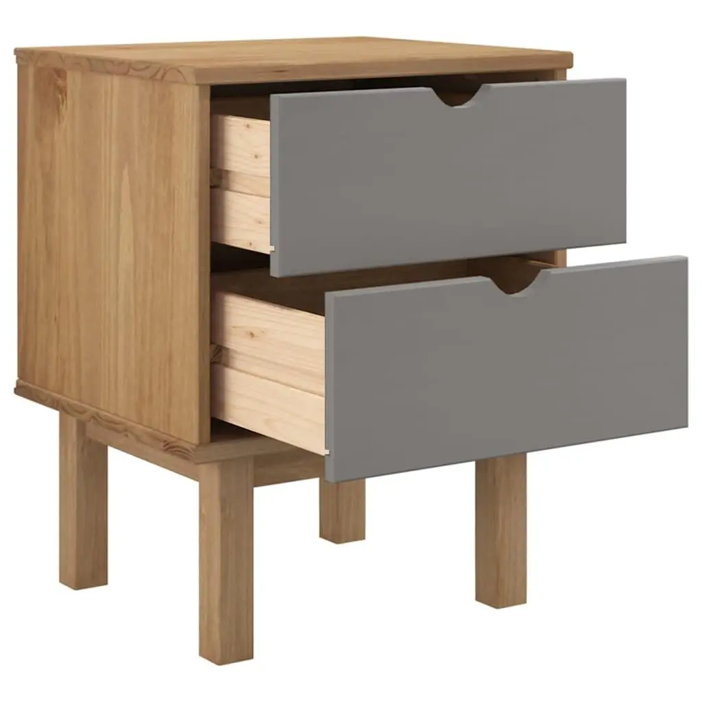 Bedside Cabinet Solid Pine Wood Nightstand Two Drawers Grey