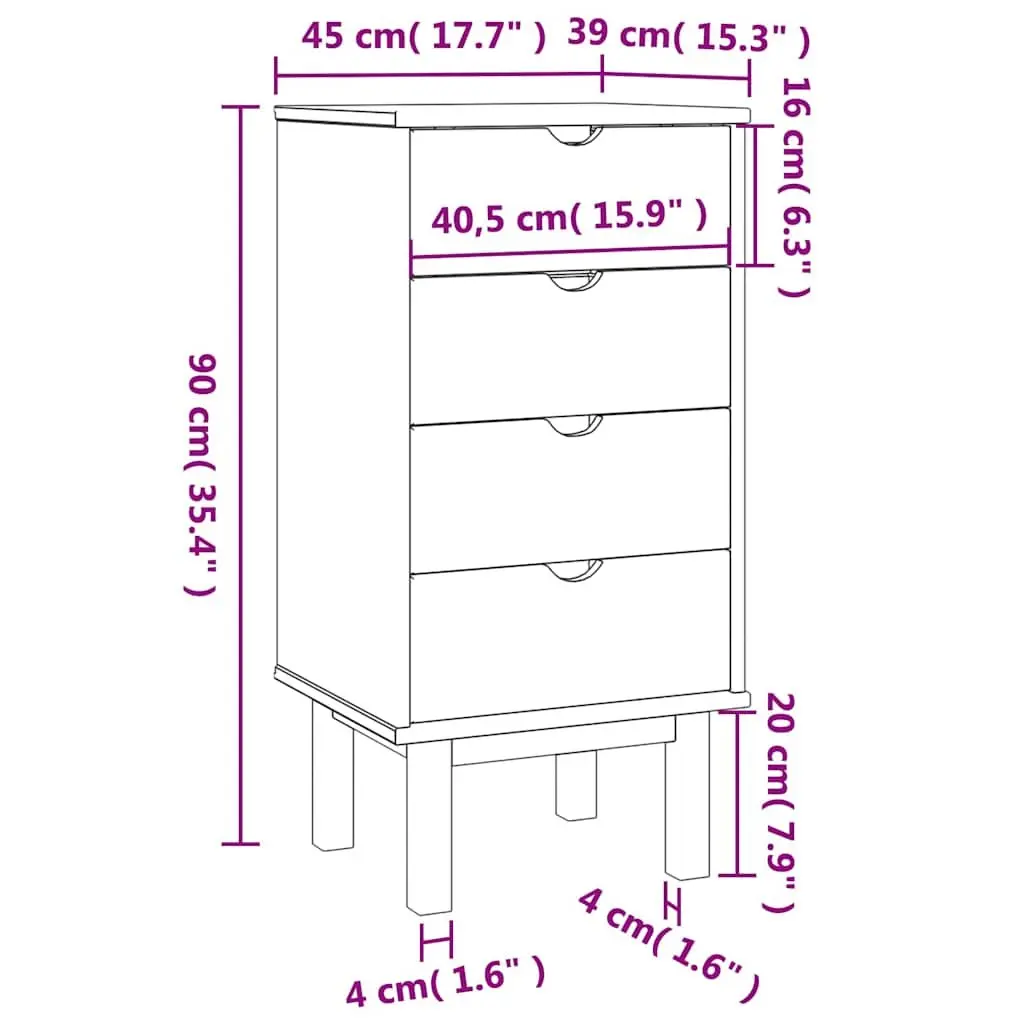 Drawer Cabinet Storage 45x39x90cm Solid Pine Wood 4 Drawer Brown