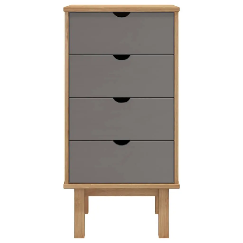 Drawer Cabinet Storage Unit 4 Drawer 45 x 39 x 90cm Brown Grey Pine Wood