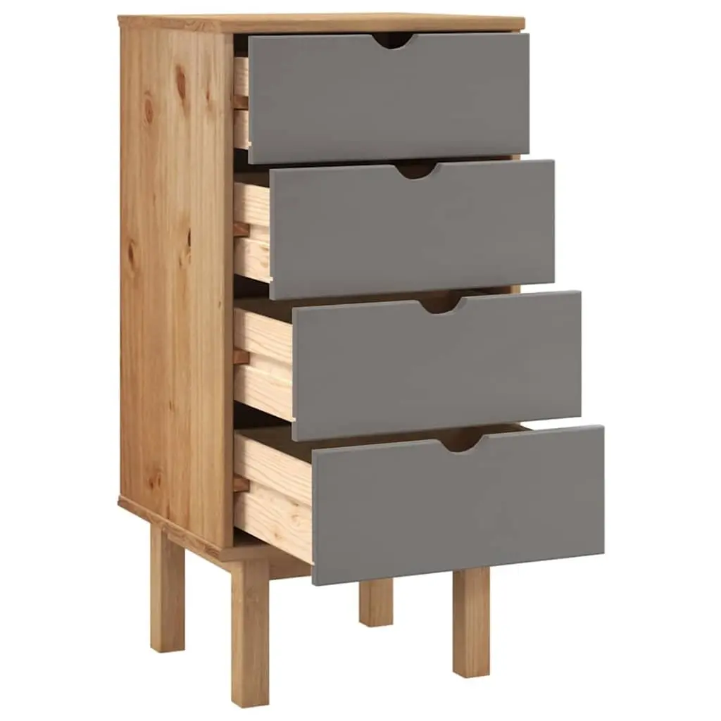 Drawer Cabinet Storage Unit 4 Drawer 45 x 39 x 90cm Brown Grey Pine Wood