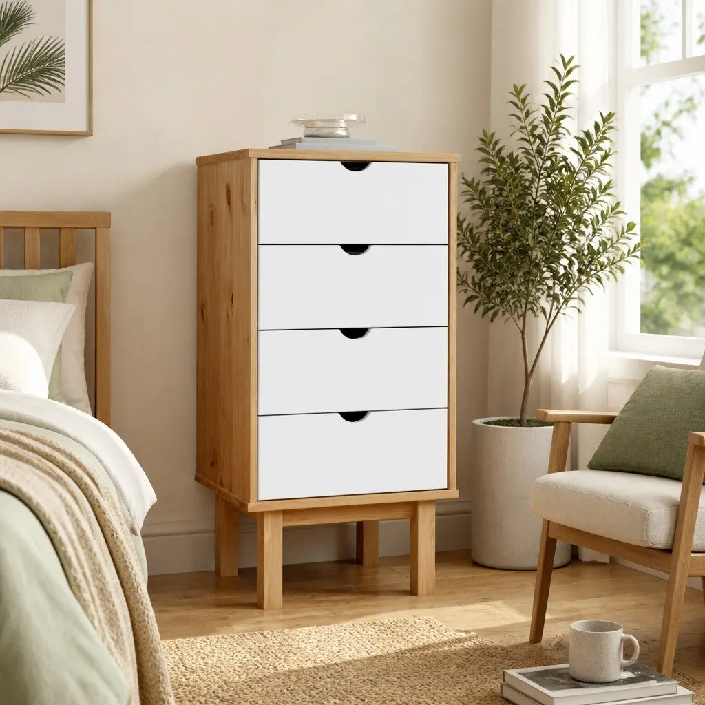 Drawer Cabinet Chest of Drawers 45x39x90cm Solid Pine Wood Brown White 4 Drawer