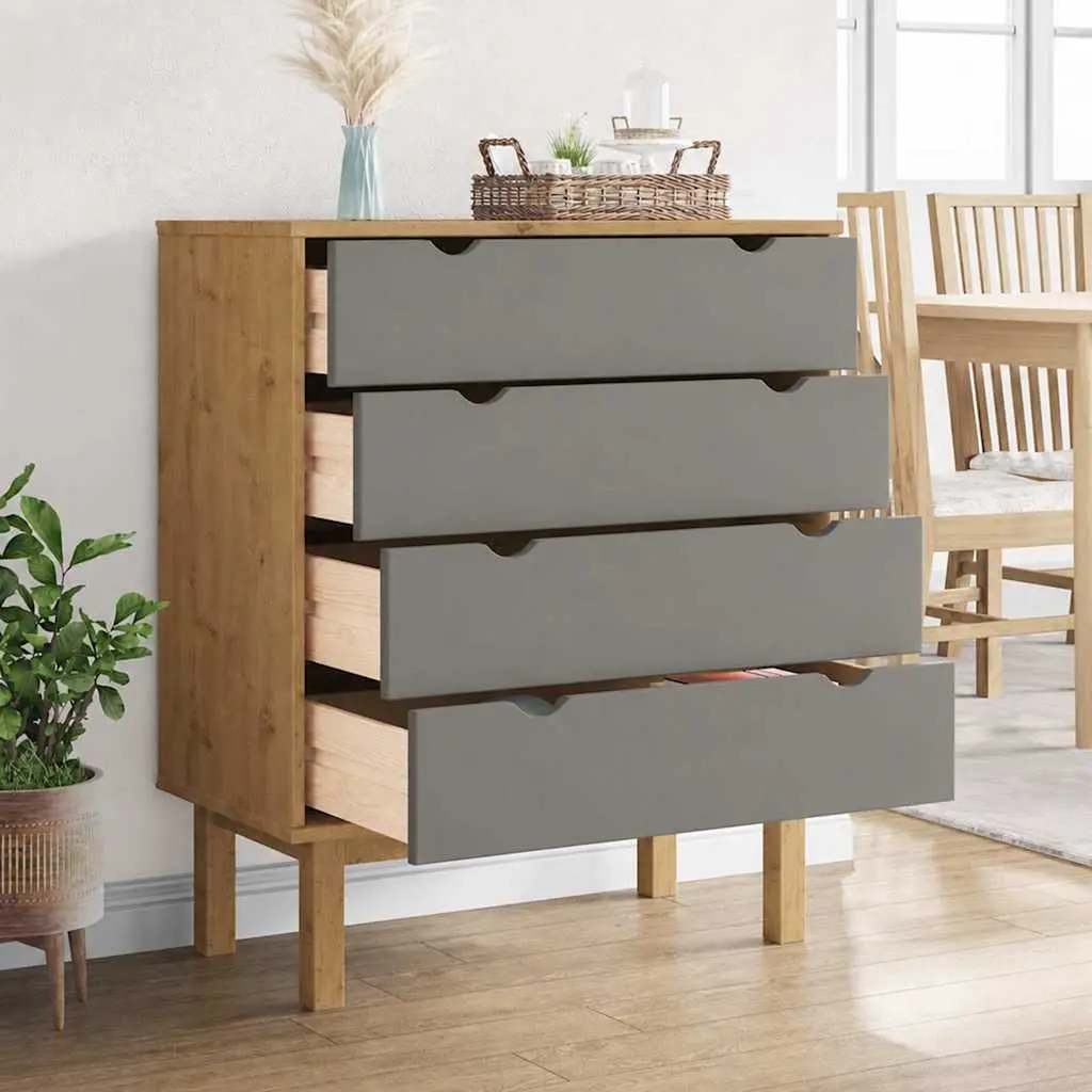 Drawer Cabinet Chest of Drawers Grey Brown Solid Wood Pine Scandinavian Storage