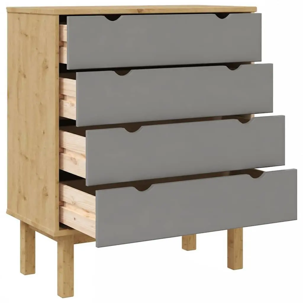 Drawer Cabinet Chest of Drawers Grey Brown Solid Wood Pine Scandinavian Storage