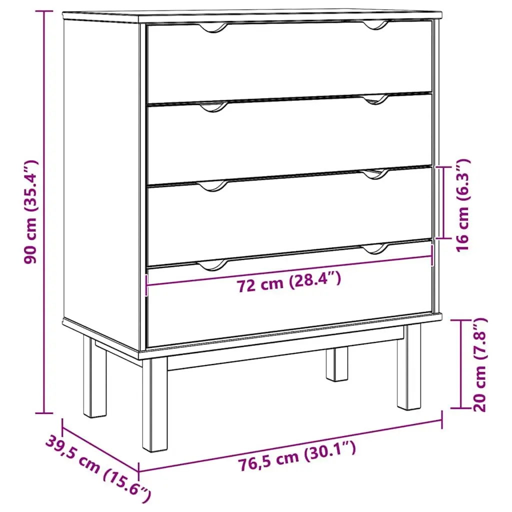 Drawer Cabinet Chest of Drawers Grey Brown Solid Wood Pine Scandinavian Storage