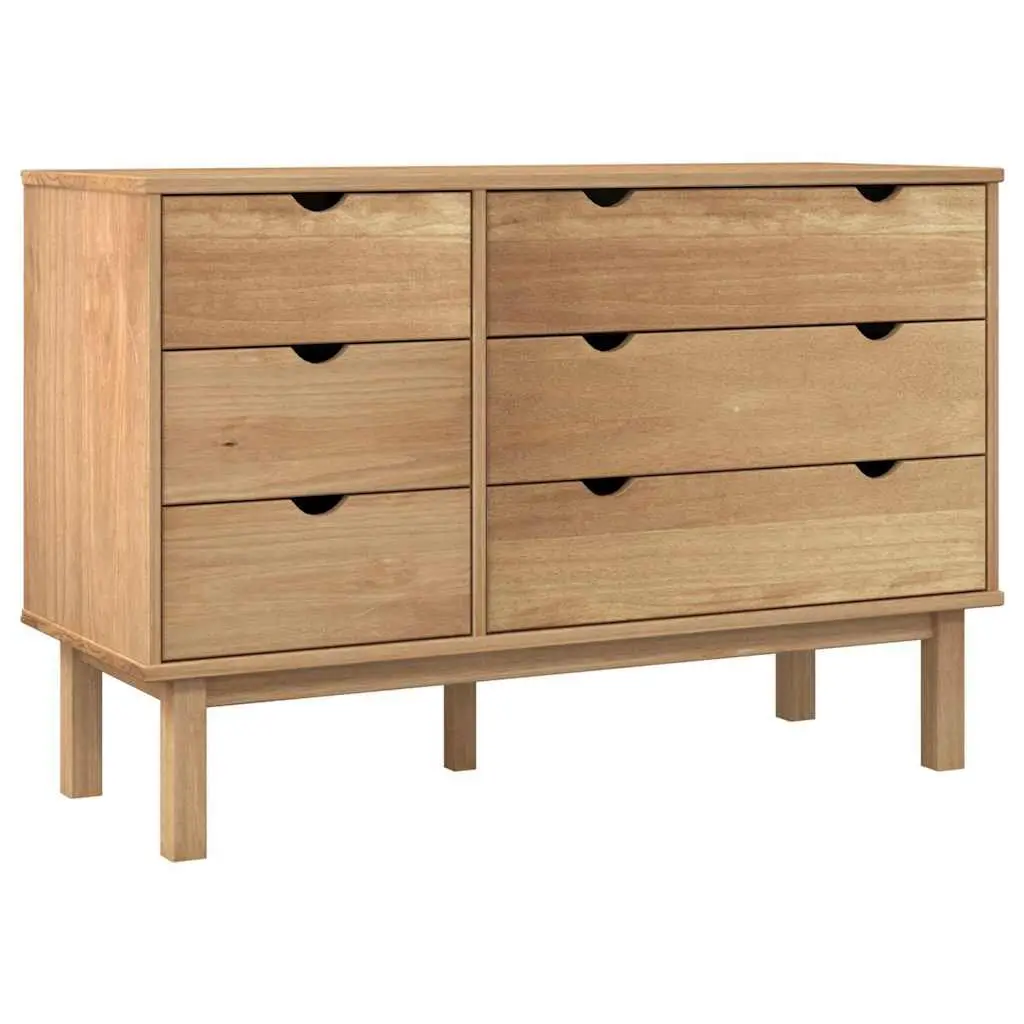 Drawer Cabinet Storage Chest 6 Drawers Solid Pine Wood Brown Scandinavian Style