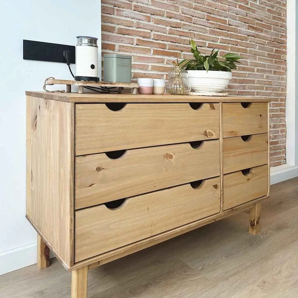 Drawer Cabinet Storage Chest 6 Drawers Solid Pine Wood Brown Scandinavian Style