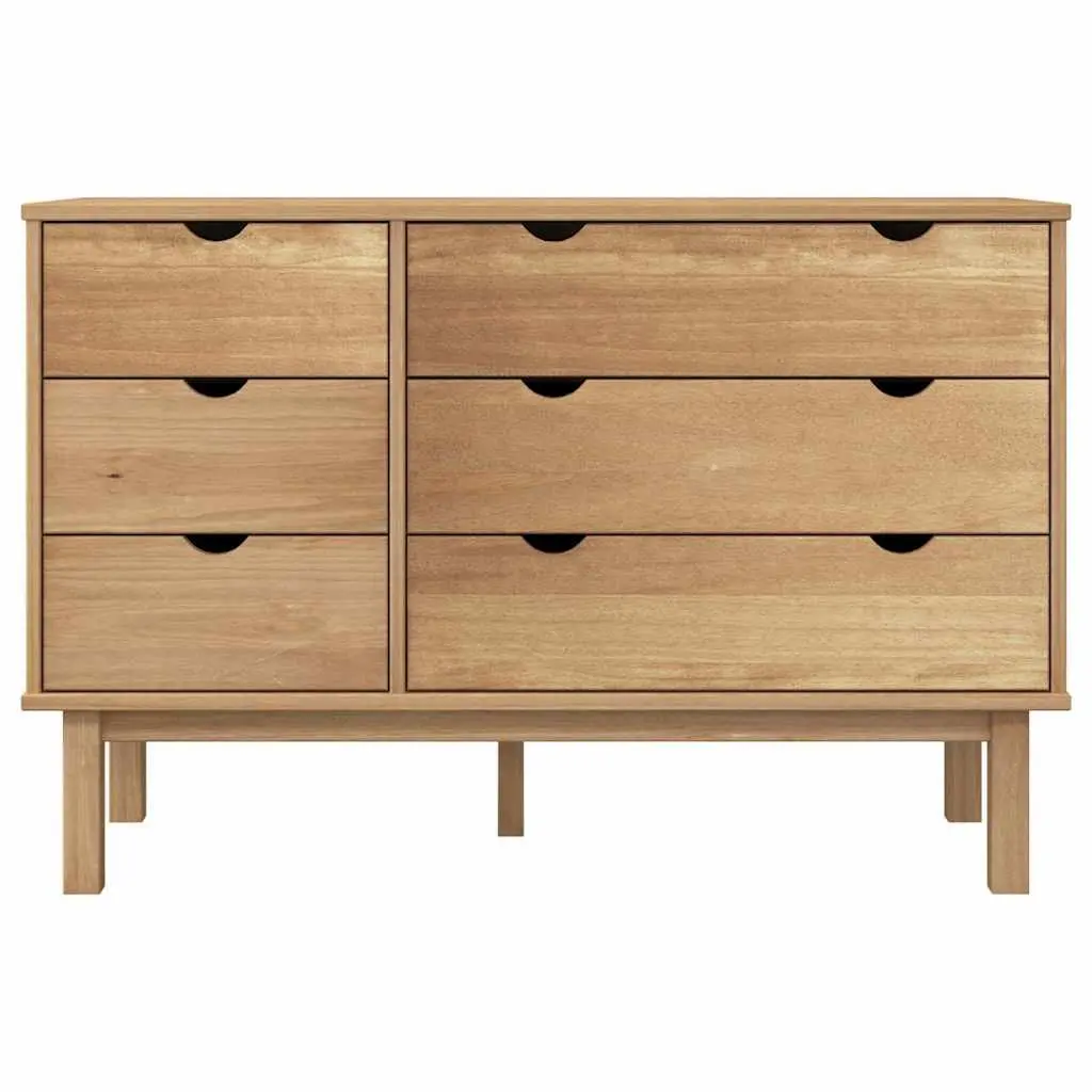 Drawer Cabinet Storage Chest 6 Drawers Solid Pine Wood Brown Scandinavian Style
