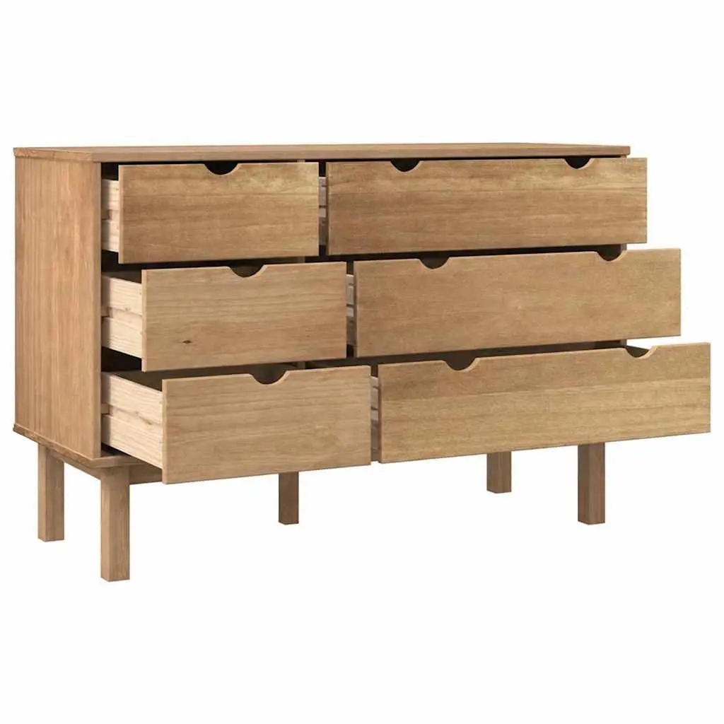 Drawer Cabinet Storage Chest 6 Drawers Solid Pine Wood Brown Scandinavian Style