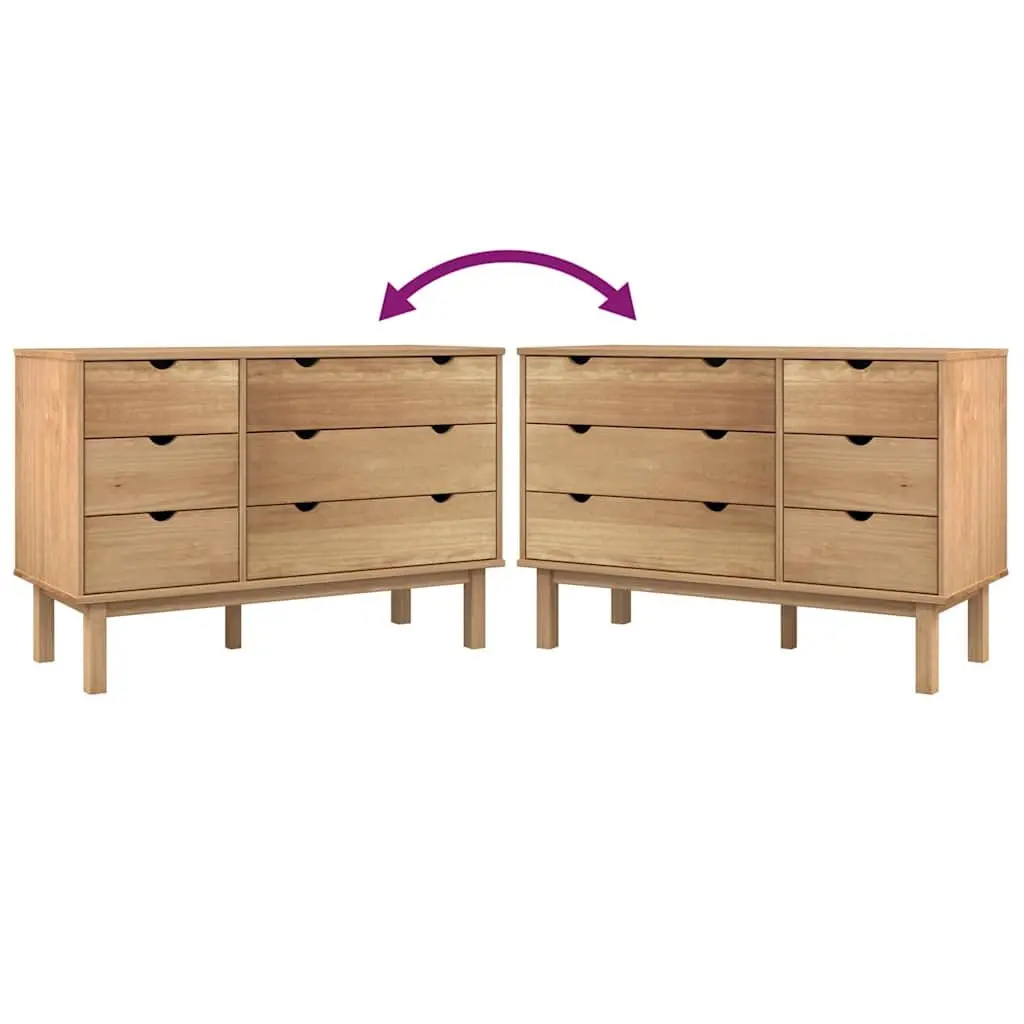 Drawer Cabinet Storage Chest 6 Drawers Solid Pine Wood Brown Scandinavian Style