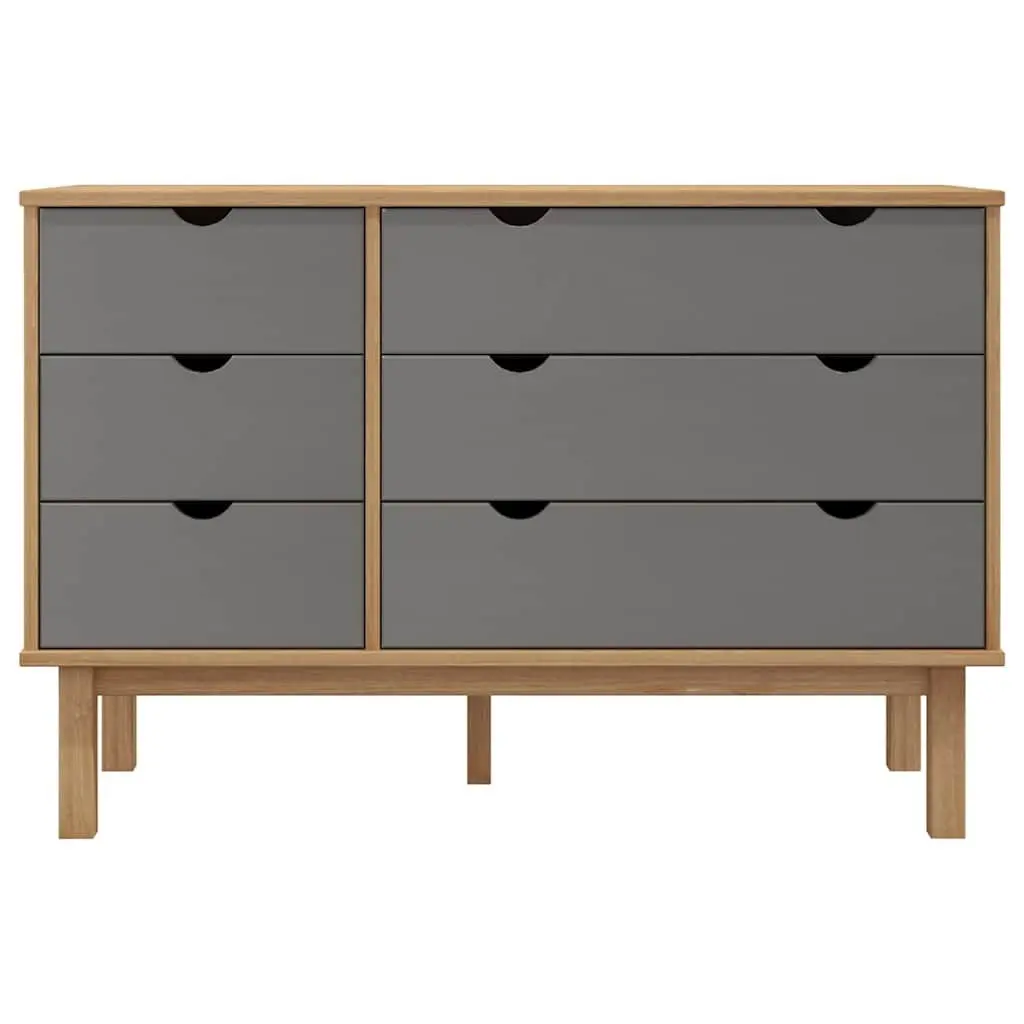 Drawer Cabinet Storage Organizer 6 Drawer Grey Solid Pine Wood