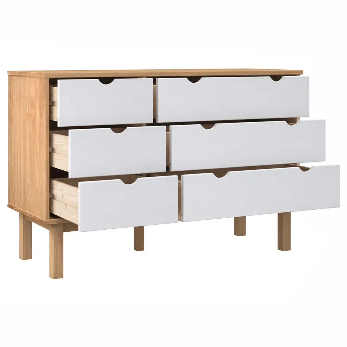 Drawer Cabinet 6 Storage Drawers Scandinavian Style White 111 x 43 x 73.5 cm