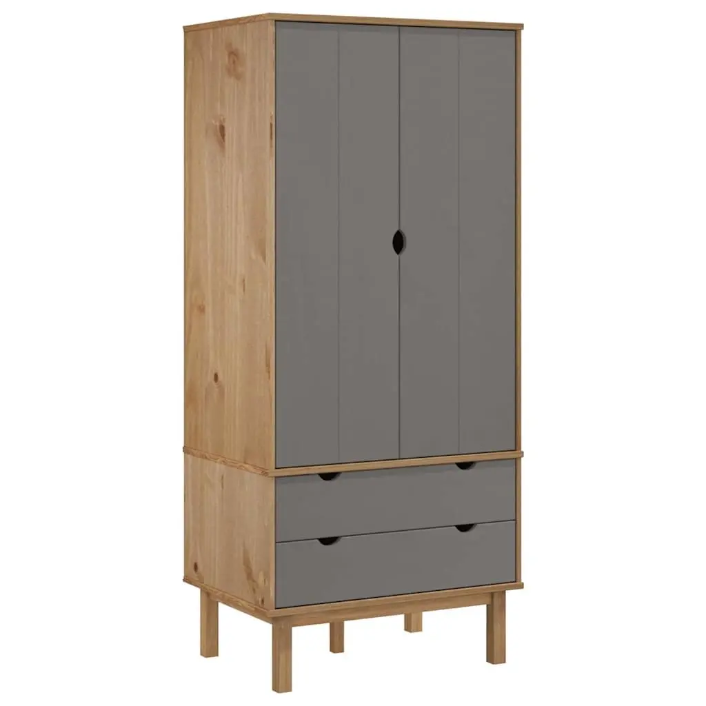 Wardrobe with Drawers Grey 76.5x53x172cm Solid Wood Pine Storage Cabinet
