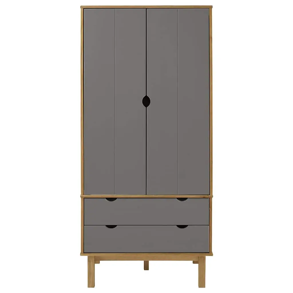 Wardrobe with Drawers Grey 76.5x53x172cm Solid Wood Pine Storage Cabinet