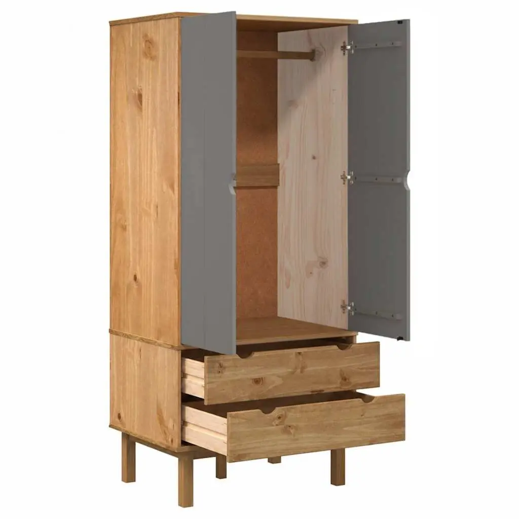 Wardrobe with Drawers Grey 76.5x53x172cm Solid Wood Pine Storage Cabinet