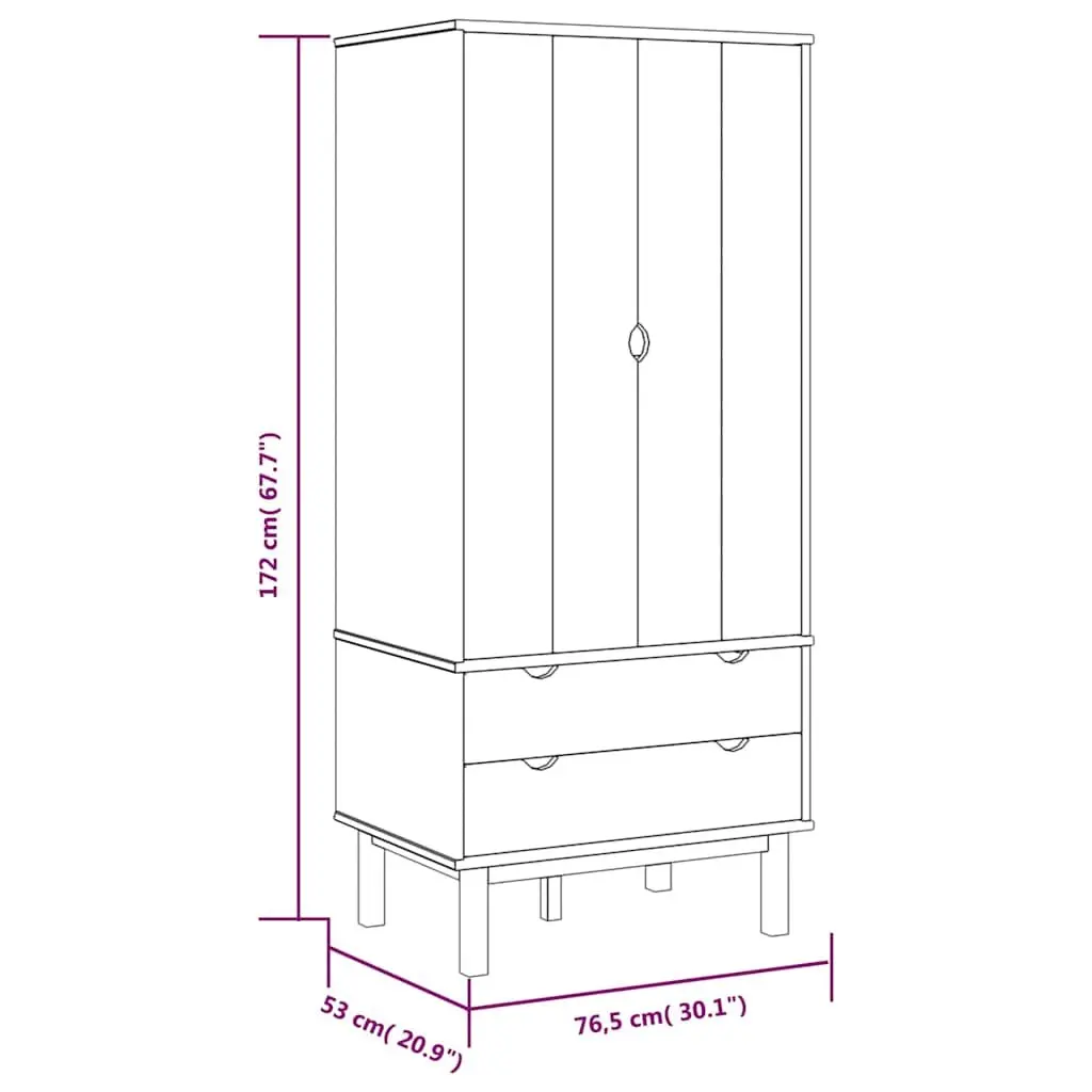 Wardrobe with Drawers Grey 76.5x53x172cm Solid Wood Pine Storage Cabinet